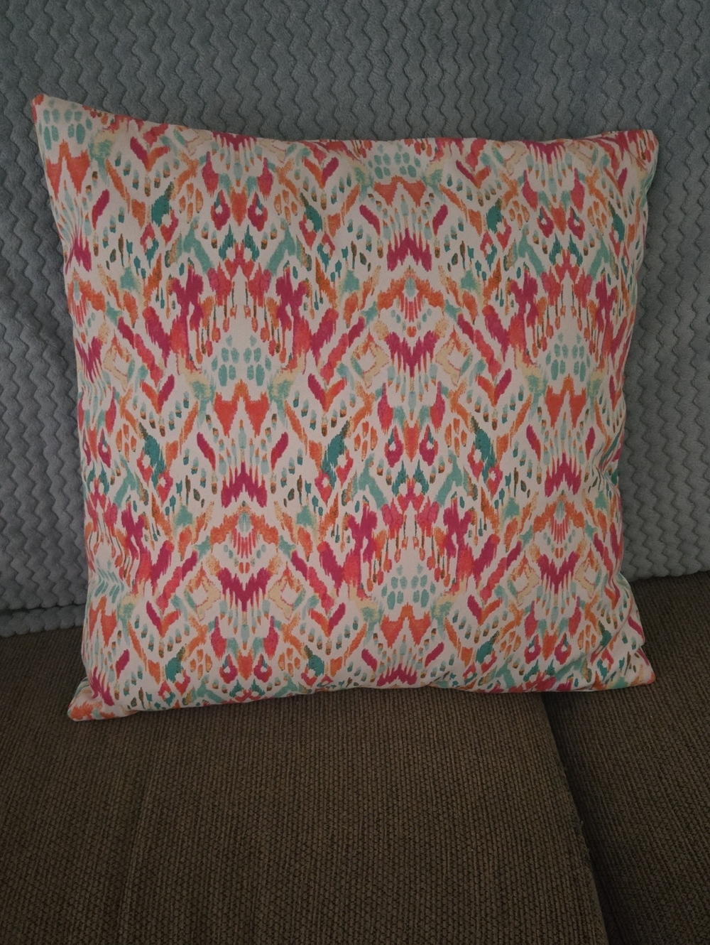 Bright Multicolor Ikat Accent Pillow. Indoor/Outdoor.